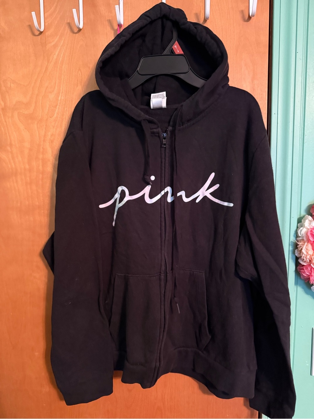 PINK Victoria's Secret Black Zip-Up Hoodie with Script Logo